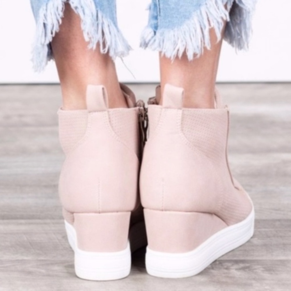 Blush Vegan Suede Zipper Slip on Wedge Sneakers - Picture 3 of 6